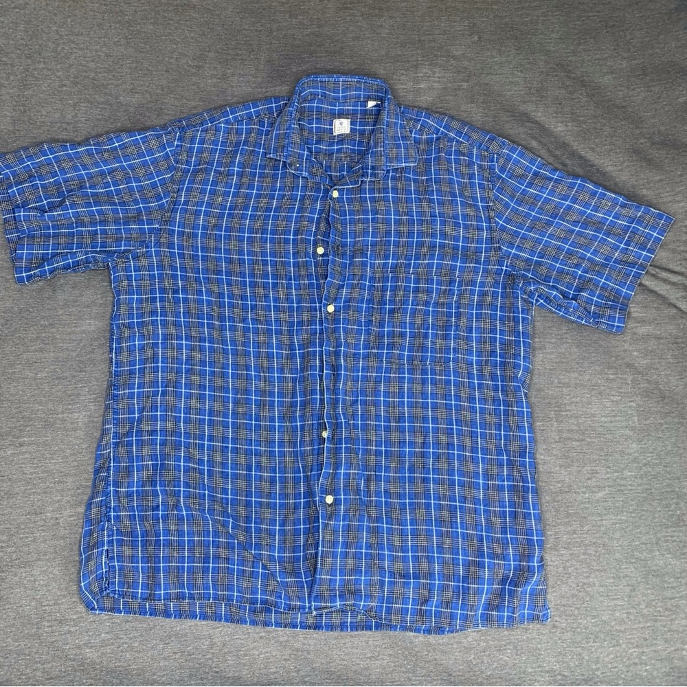 Peter Millar Plaid Short Sleeve Button Down Large
